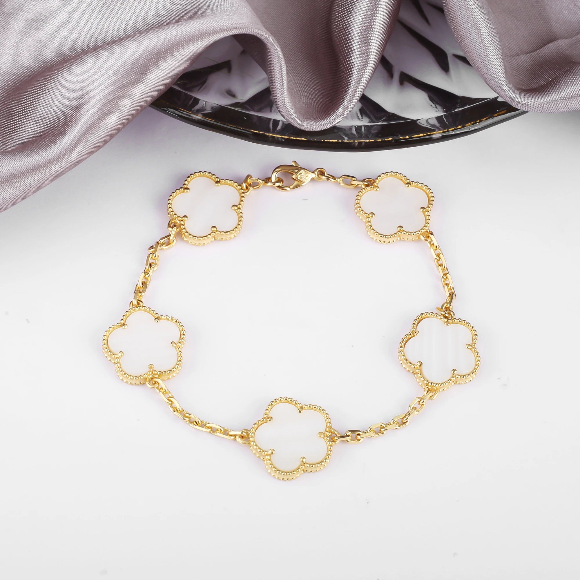 INS Selling Natural Stone Five Leaf Flower Bracelet Necklace Jewelry