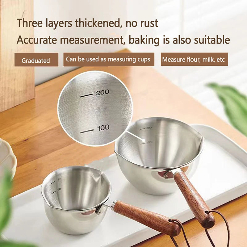 300ML 304 Stainless Steel Oil Splashing Pot Kitchen Oil Pouring Mini Hot Oil Pot With Dual Pour Spout Small Butter Warmer Pot. Qme