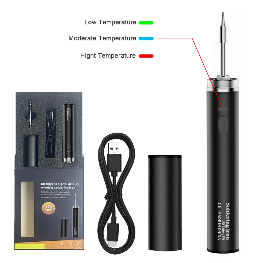USB Soldering Iron 5V 8W Lithium Battery Portable Repair Welding Qme B510