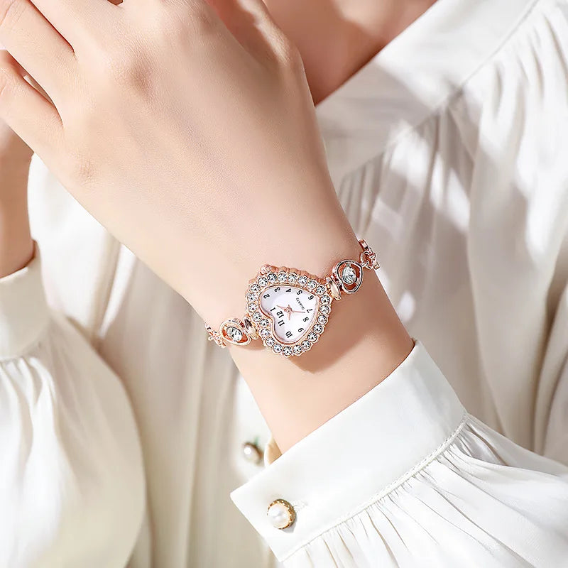 1/3 PCS Relógio Feminino Moda Diamante Artificial em forma de coração Dial Pulseira Relógios de Pulso de Quartzo Qme Rose