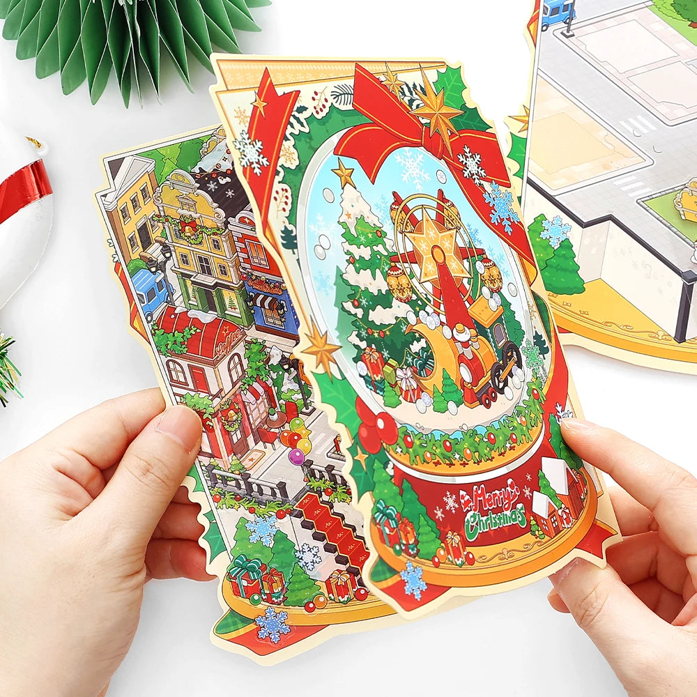 3sheets/bag Today's Business Series Happy Christmas Theme 2.5D PET White Card Diorama Stickers for Scrapbooking DIY Qme