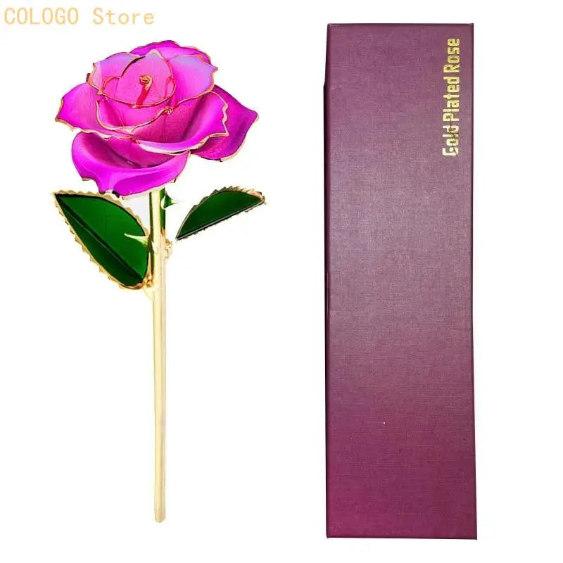 24K Plated Gold Dipped Rose Dried Flower Box Dispaly Stand Qme Rose red CN