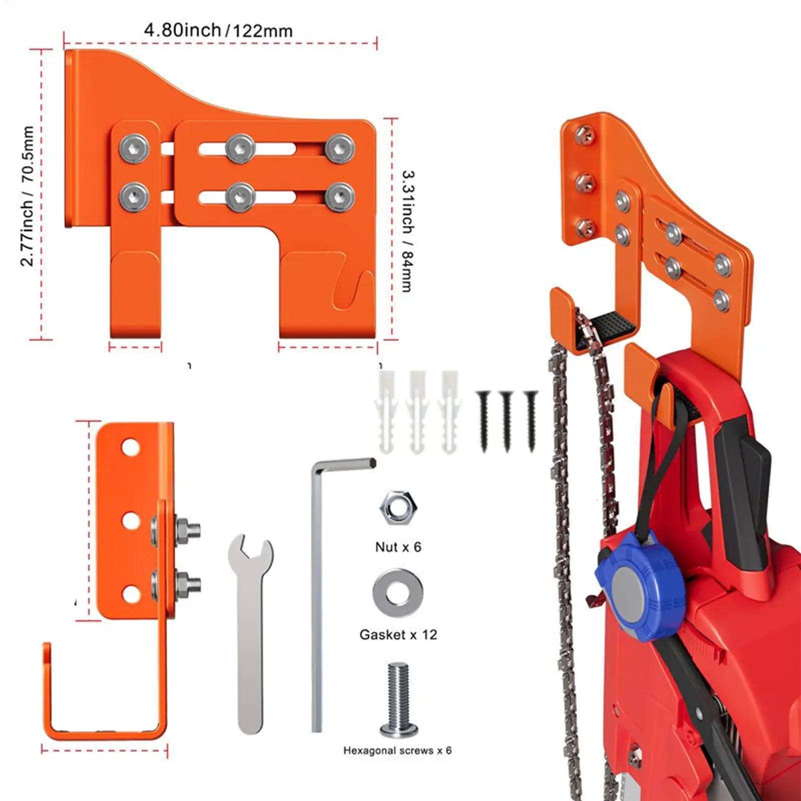Chainsaw Mount Heavy Duty Wall Organizer Shed Two Hook Garden Garage Qme