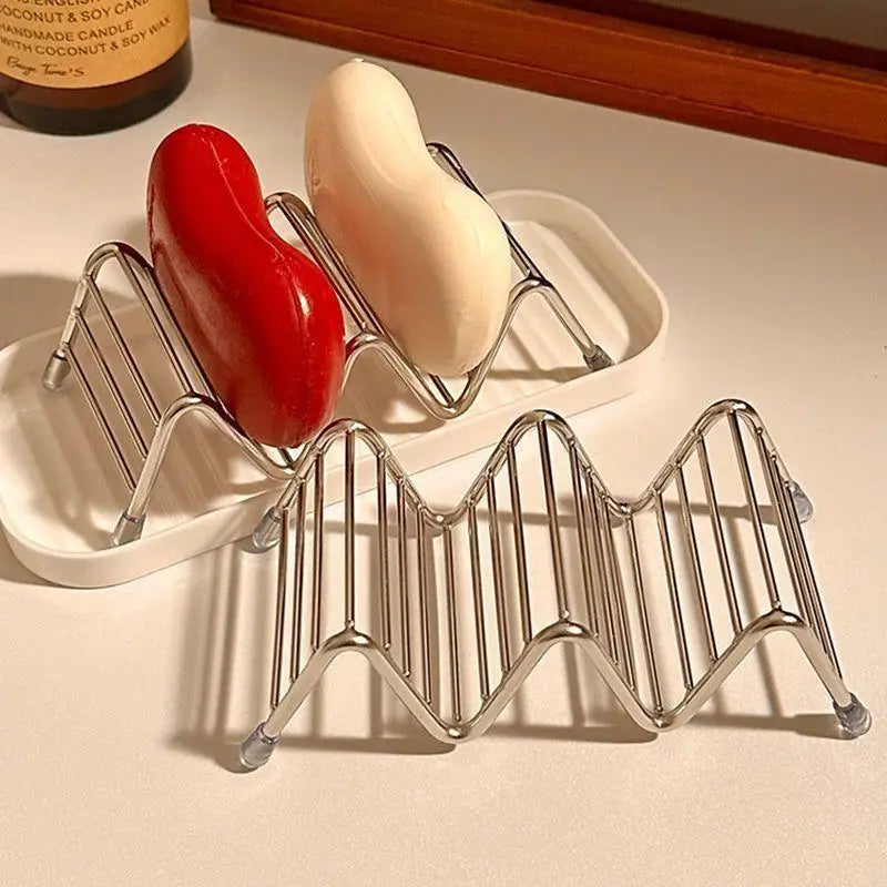 Stainless Steel Soap Box Creative Wave Shaped Soap Box Toilet Soap Storage Drain Rack Household Bathroom Storage Rack Soap Box Qme