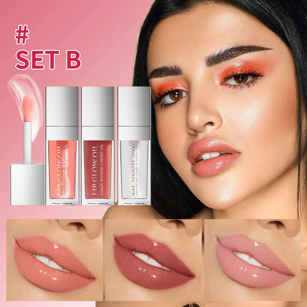Crystal Jelly Moisturizing Lip Oil Set Plumping Lip Gloss Makeup Sexy Plump Lip Glow Oil Tinted Lip Plumper Set Qme