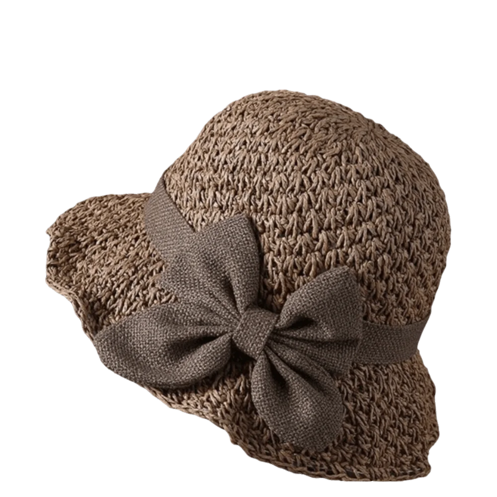 Vintage Wide Brim Beach Straw Hat Bowknot Breathable Sunshade Bucket Qme Coffee Brim 8cm
