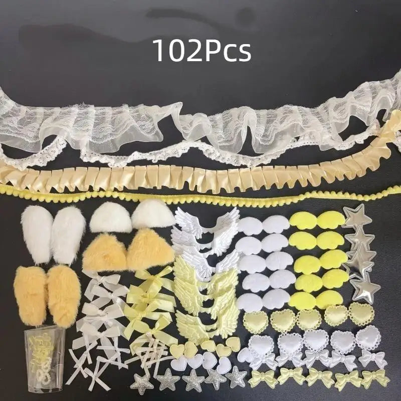 DIY Decorative Lace Appliques Kit Gothic Lolita Trim Decor Set Bow Lace Accessories Set Card Cover Pain Bag DIY Material Pack Qme A4