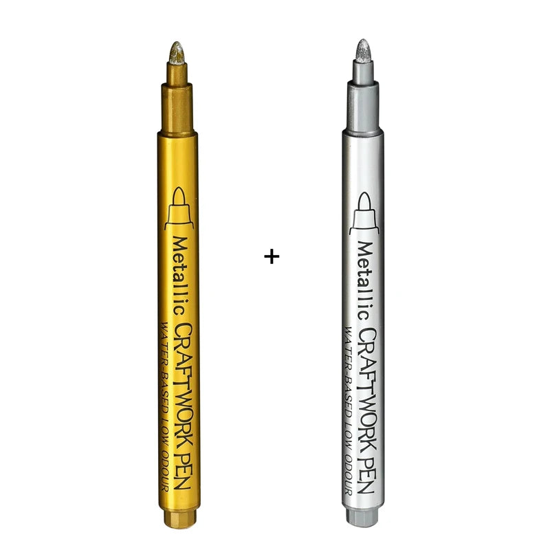Gold Silver Metallic Marker Pen Waterproof Permanent Paint Marker Pen for Rock, Mug, Ceramic, Glass DIY Painting Supplies Qme Hard-1Gold 1Silver