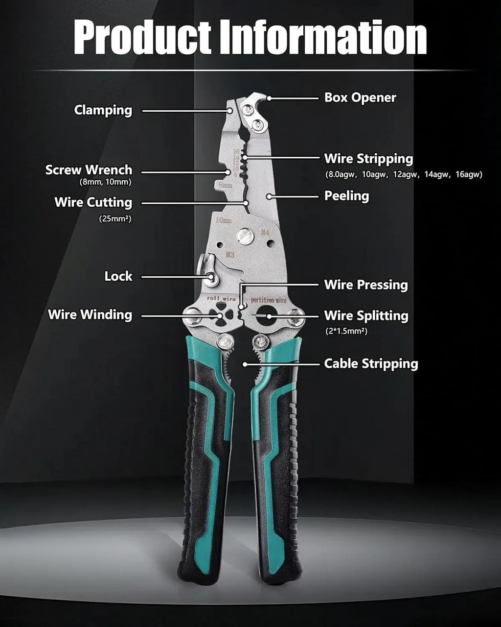 18 in 1 Multifunctional Foldable Wire Stripper Crimper Cable Cutter Pliers for Cutting and Pulling Wires Cable Scissors Qme