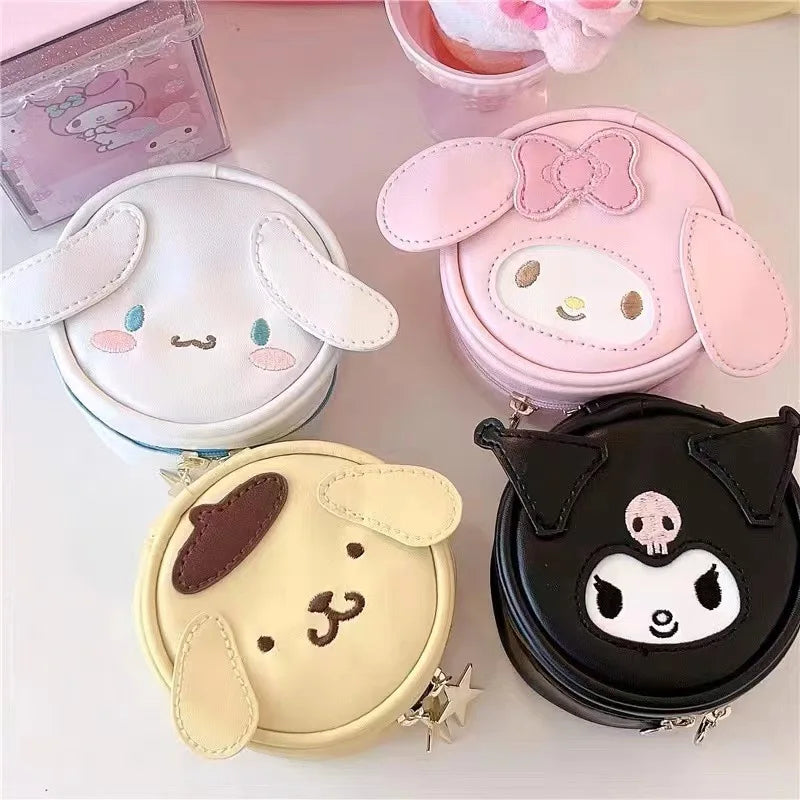 Cute Cinnamoroll Round Storage Bag Portable Jewelry Pouch Mini Qme