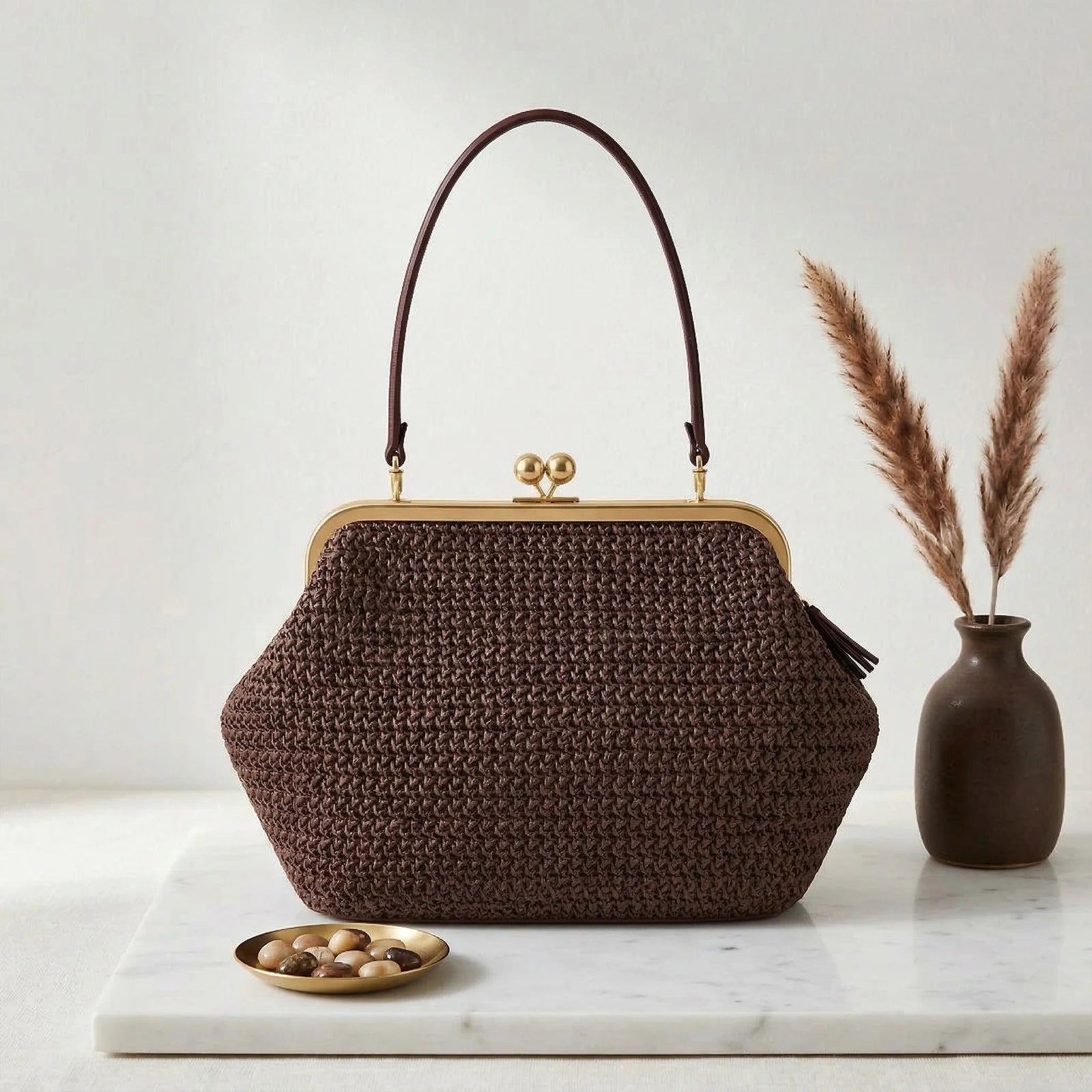 Straw Purses and Striped Handbags Boho Beach Tote Purse Woven Straw Clutch Large Capacity Kiss Clasp Shoulder Bag for Women Qme Style 2