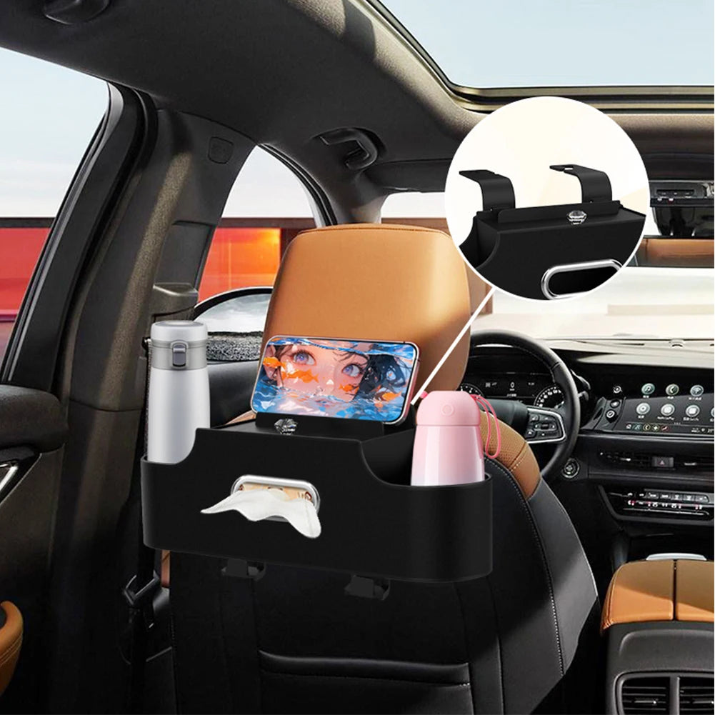 4-In-1 Car Seat Back Storage Bag with Tissue Cup Holder Rear Seat Storage Rack Hanging Hooks Car Seat Organizer Auto Accessories Qme