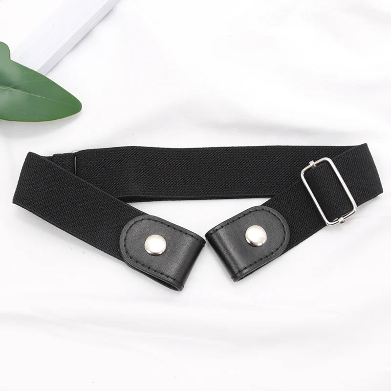 Adjustable Buckle-Free Belt for Women Girls Jeans Pants Dress No Buckle Stretch Elastic Waist Belt, No Bulge, No Hassle Belts Qme black