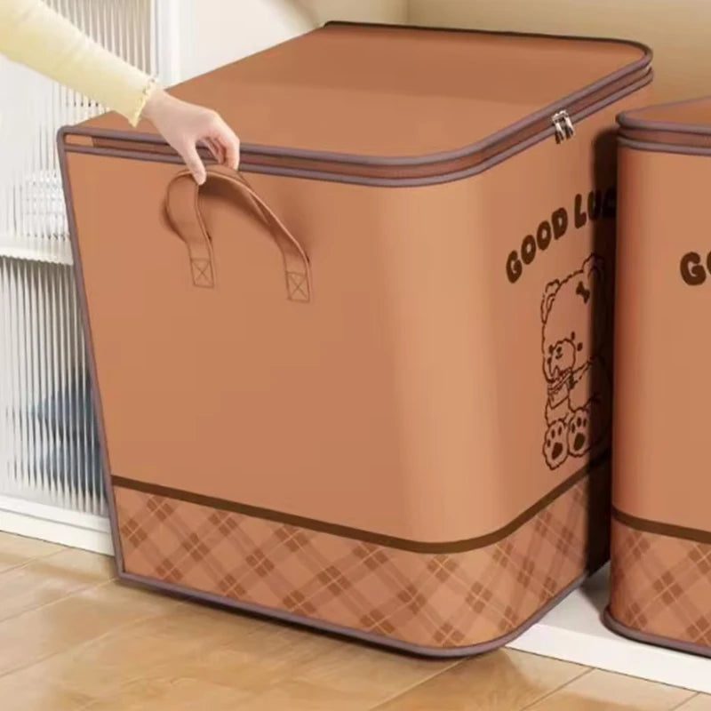 Portable Household Moving Foldable Storage Bag Large Capacity Quilt Dustproof Storage Bag Cute Bear Pattern Clothes Storage Box Qme