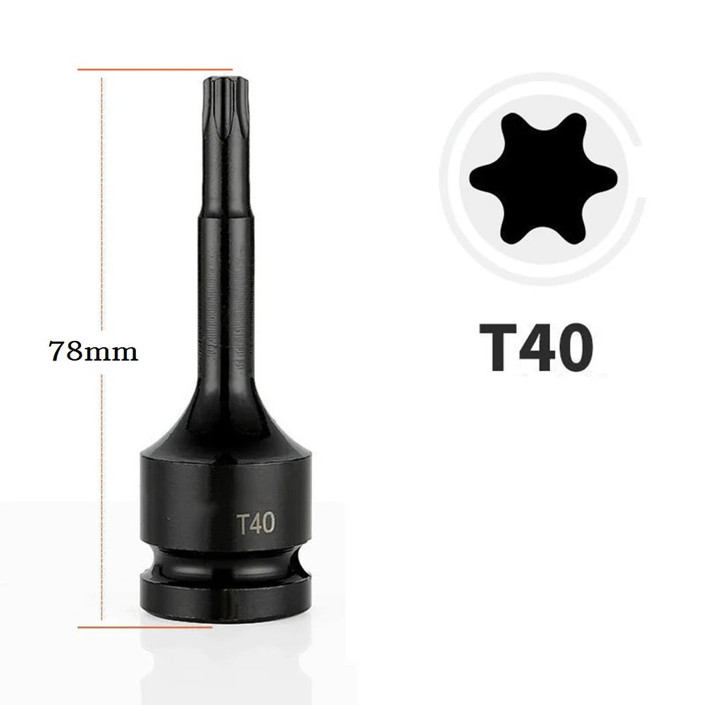 1PC 1/2inch Hex Torx Screwdriver Bits Drive Socket Adapter Heads T20 T40 T30 T100 Magnetic Wrench Hand Tools Accessories Qme T40