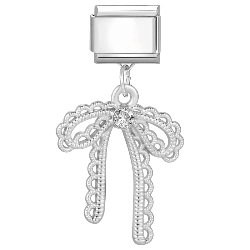 Shiny Colorful Zircon Pendant Series Red Cherry Bow Italian Charm