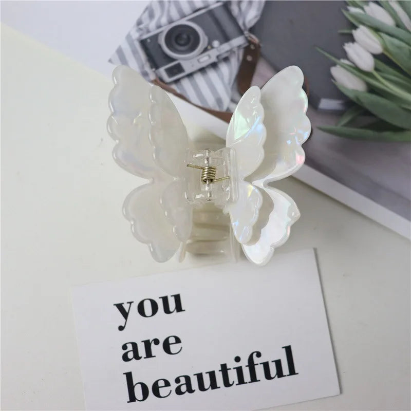 Fairy Butterfly Hair Claw French Retro Acetate Crab Clip Summer Sweet Qme White