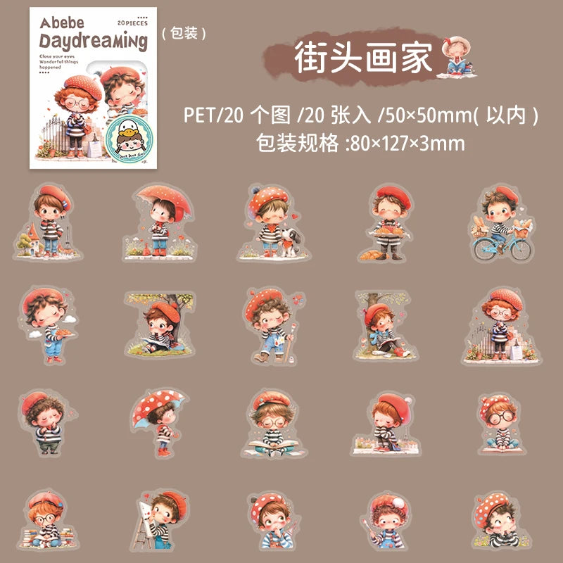 20 Sheets Dreamy Aesthetic Cute Character Sticker Pack for Scrapbook Journal DIY Collage Photo Frame Decor Qme 2