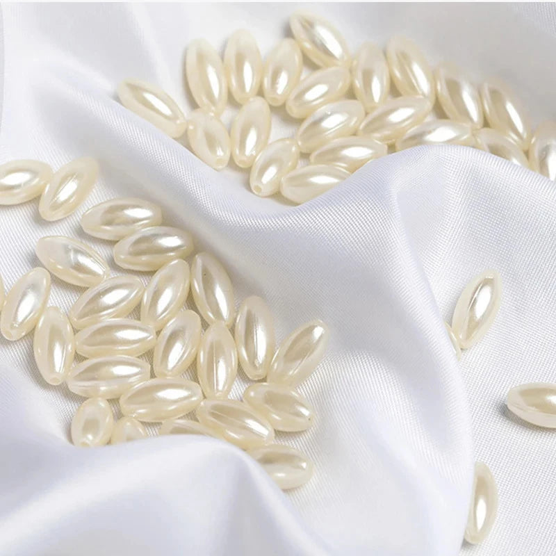 200pcs Long Oval ABS Imitation Pearl Beads White Plastic Loose Spacer For DIY Jewelry Bracelets Necklaces Crafts Making Wedding Qme