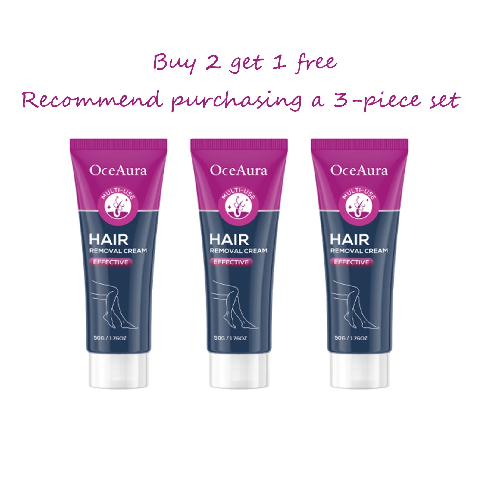 OceAura Effective Hair Removal Cream Gentle Low-Irritation Quick Cleasing Dalicate Touch Hydration Smooth Body Depilatory Cream Qme 50gx3