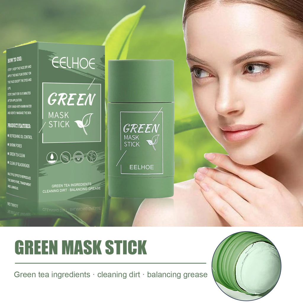 Green Tea Solid Mask Face Clean Mask Stick Shrink Pores Deep Cleans Acne Blackhead Remover Facial Cleansing Moisturizing Mask Qme