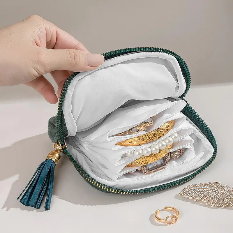 5-Layer Jewelry Storage Bag Velvet Jewelry Pouch Bags For Watch Bracelet Rings Earrings Portable Travel Jewelry Case Qme