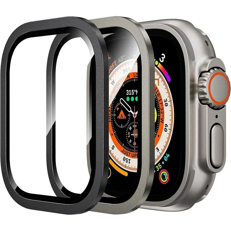 2PCS Tempered Glass For Apple Watch Ultra 49mm Screen Protector Anti-Scratch HD Metal Bumper Full Film for IWatch Ultra 49mm Qme 2PCS Titanium B Ultra 1 2 49MM