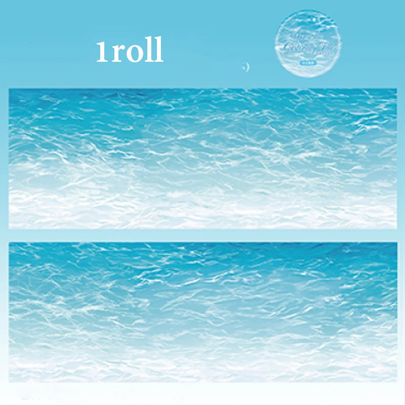 Dreamy Water Wave Base Tape, Summer Ocean Sparkle Long Roll Tape for Junk Journal and Notebook Decoration Qme A