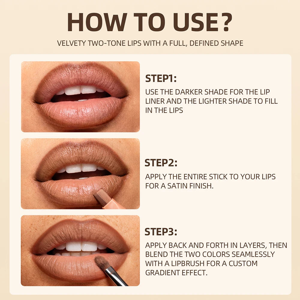 Double Color Lip Liner&Lipstick Pen Makeup Mist Matte Contour Tint Lipstick Pencil 2 In 1 Nude Brown Lipliner Pen Balm Cosmetic Qme