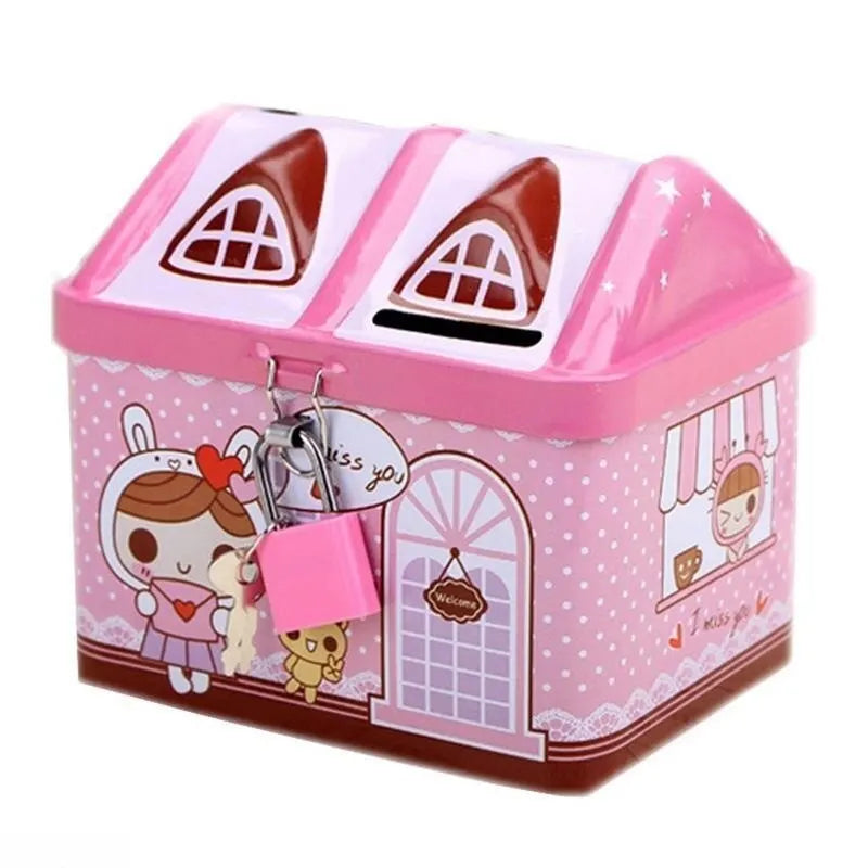 Cute Bear House Coin Box Creative Metal Bank Currency Box Coin Bank Children's Savings Tank Birthday And Christmas Gift Rabbit Qme pink