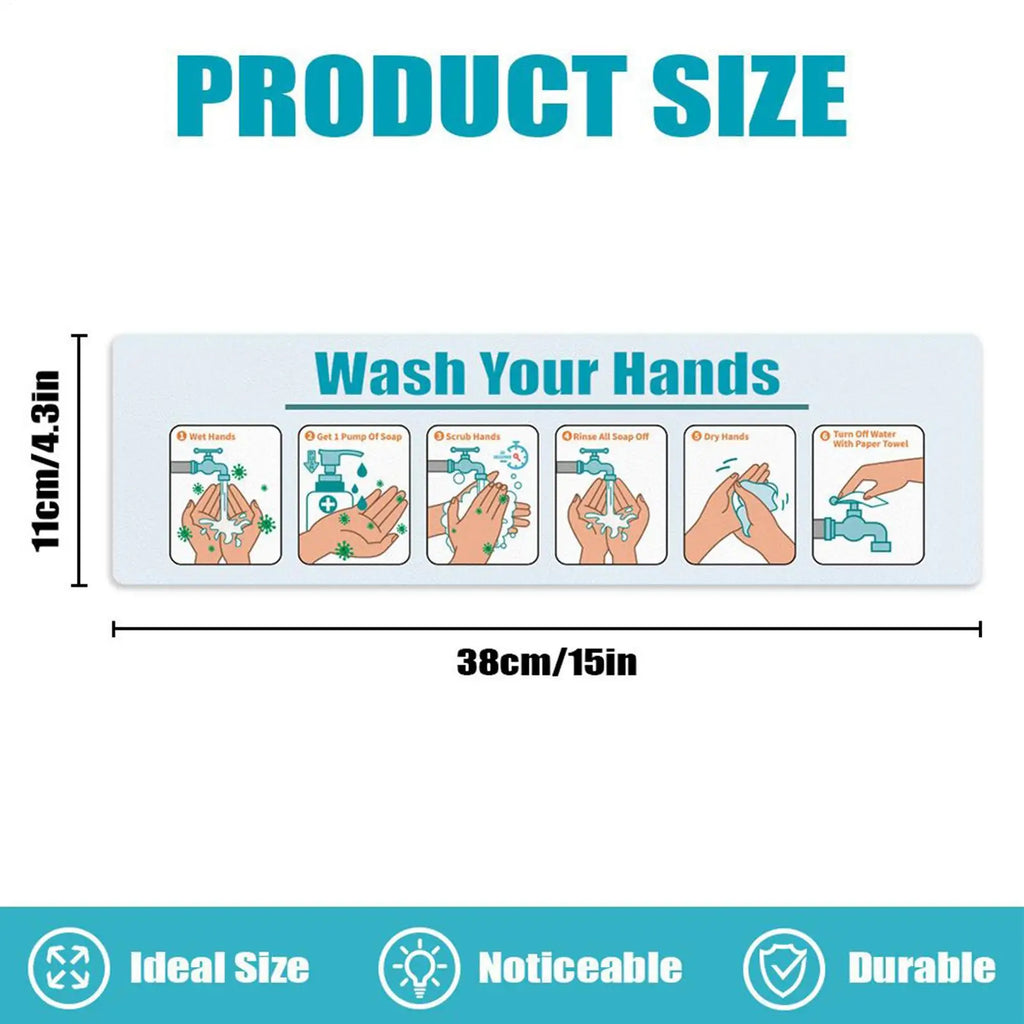 Hand Wash Instruction Sign Matte Finish Adhesive Handwashing Guide Qme