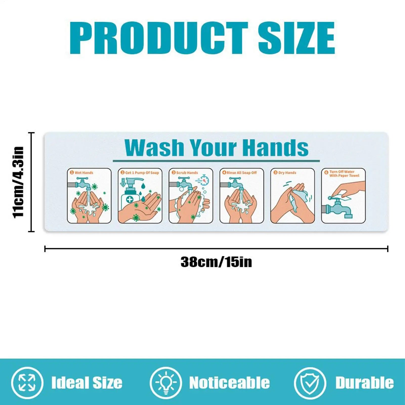 Hand Wash Instruction Sign Matte Finish Adhesive Handwashing Guide Qme