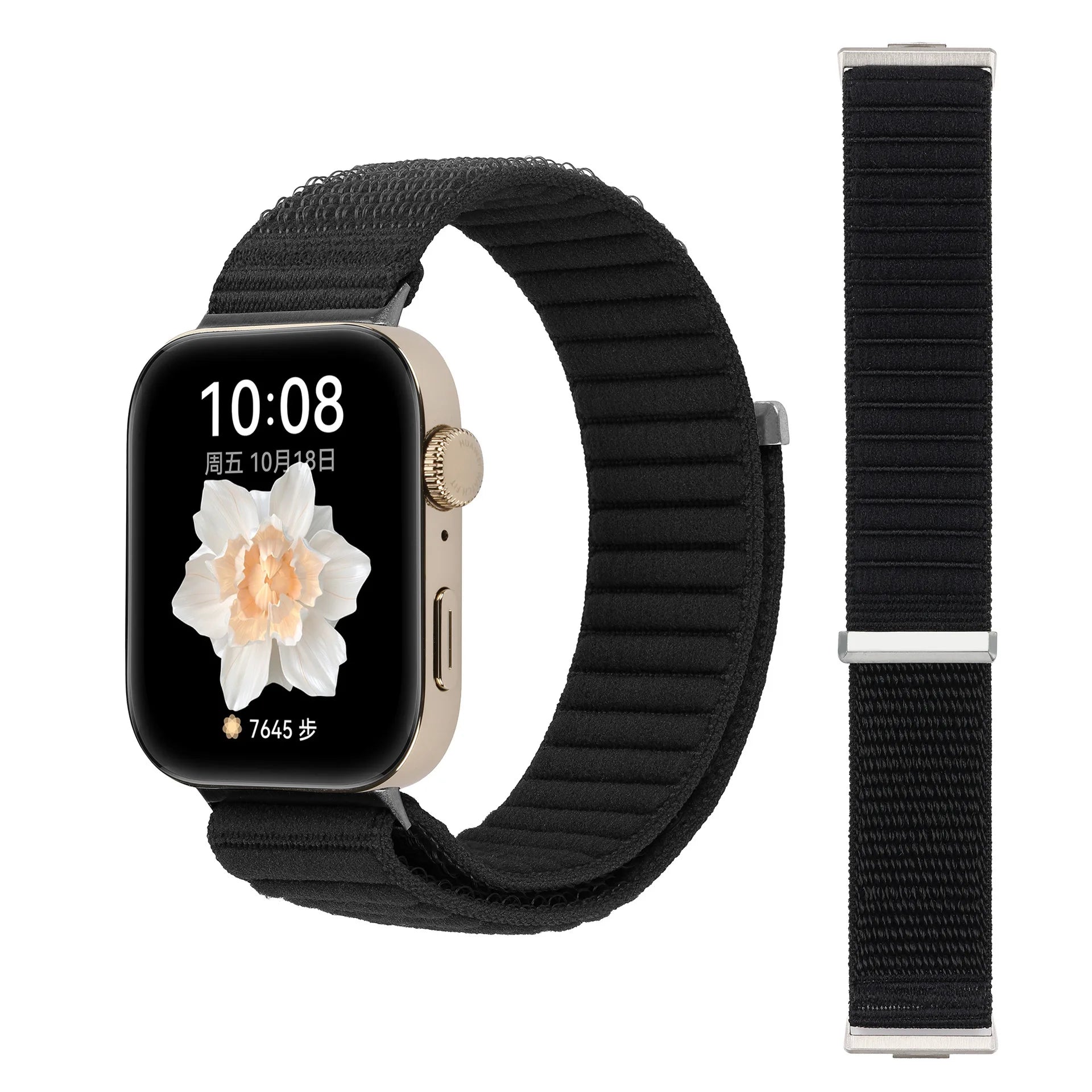 A Adjustable Breathable Nylon Woven Watchband with Stylish Metal Buckle for Huawei Watch Series - Replacement Wrist Band Qme dark black