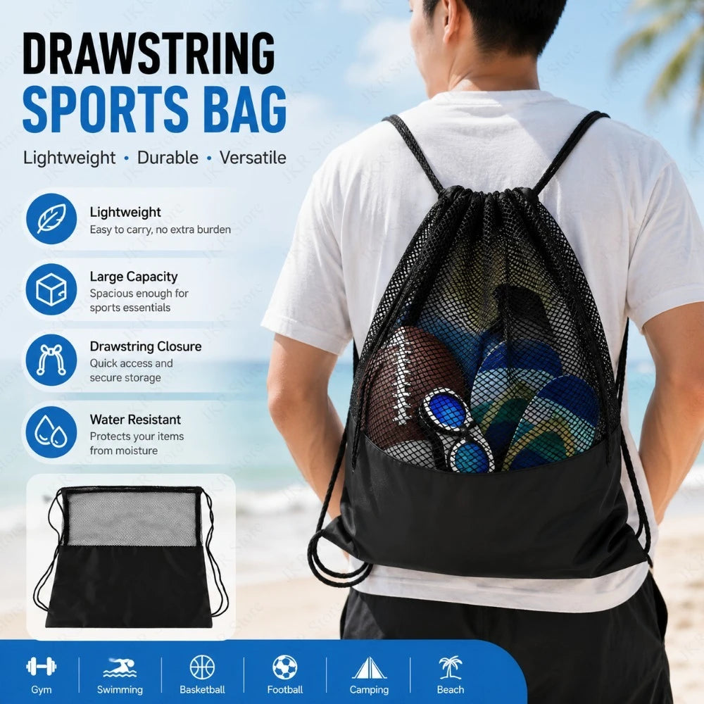 Lightweight Mesh Sports Ball Carry Backpack Drawstring Storage Bag For Basketball Football Volleyball Daily Gym Practice Use Qme