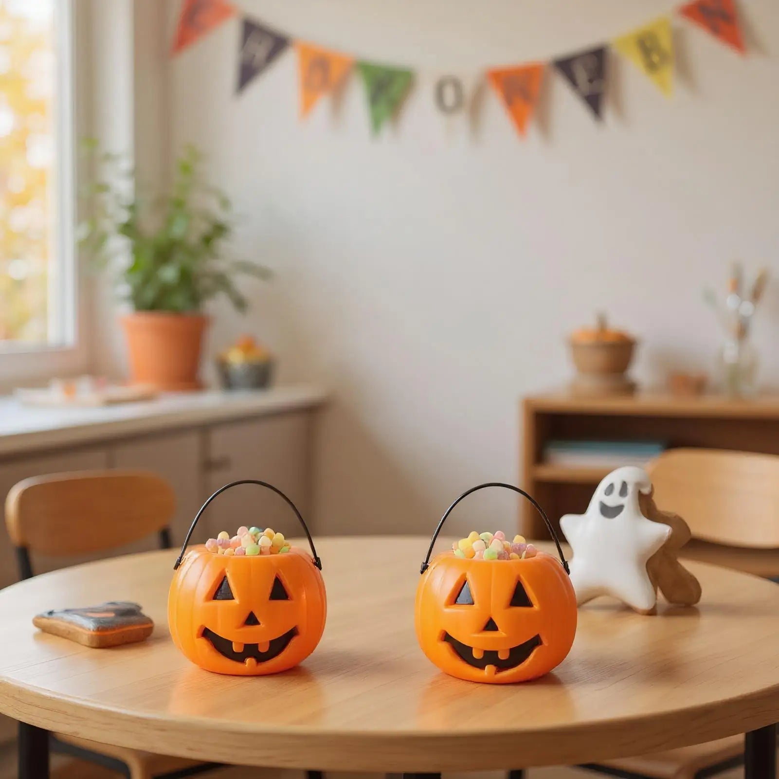 Halloween Candy Bucket 6 Ghost Holder Jack O Lantern Storage Jars Qme