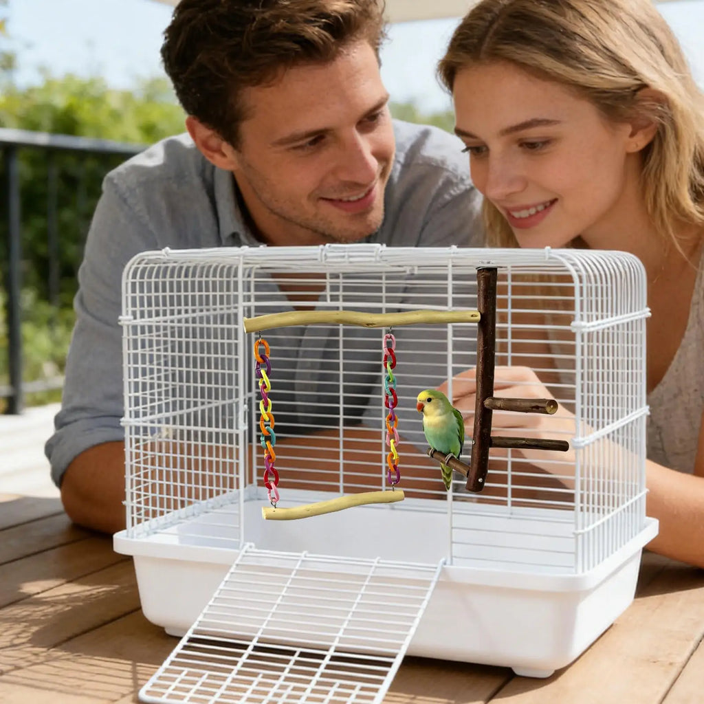 Bird Swing Chewing Standing Wooden Decor Bird Perch Stand for Budgies Small Parrots Bedding Living Room Home Indoor Outdoor Qme
