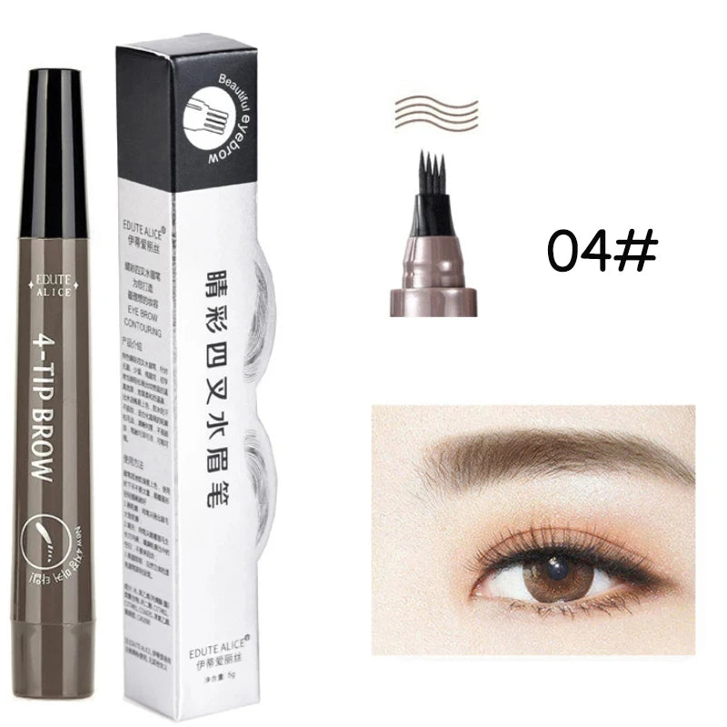 4 Fork Tip Eyebrow Tattoo Pencil 5 Colors Eyebrow Waterproof Pen Long Lasting Natural Dark Brown Liquid Eye Brow Pencil Makeup Qme 04-1pcs