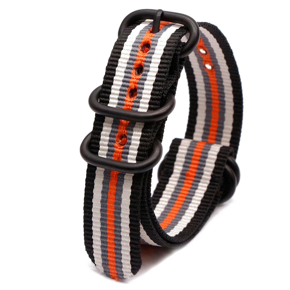 Army Sports Nylon Watch Band Black Ring Buckle Wristband Accessories