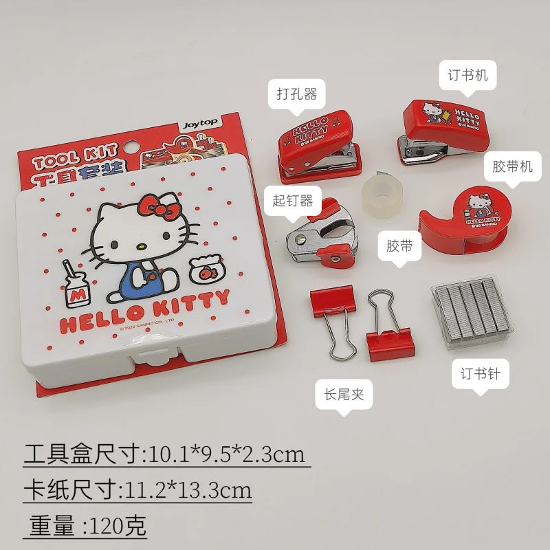Hello Kitty Stapler Set Portable Hole Punch for Students Desktop Tool and Stationery Organizer Qme