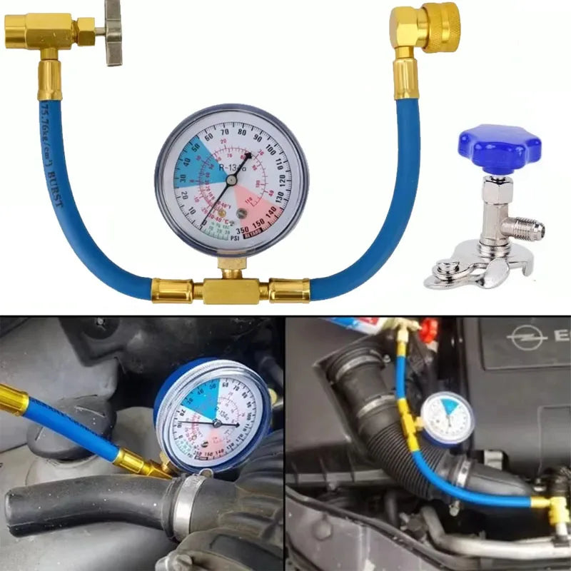 Car Air Conditioning R134A Refrigerant Recharge Measuring Hose with Pressure Gauge Pressure Gauge Measuring Kit Reparing Tool Qme Default Title