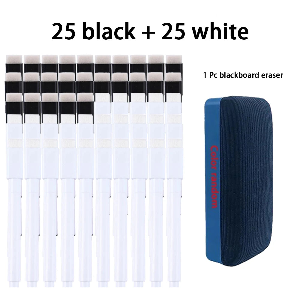 Magnetic Black/White Dry Erase Markers with Eraser Cap White Board Dry erase Markers Classroom Dry Wipe Pens for Office School Qme 50 Pcs mix 1 Eraser