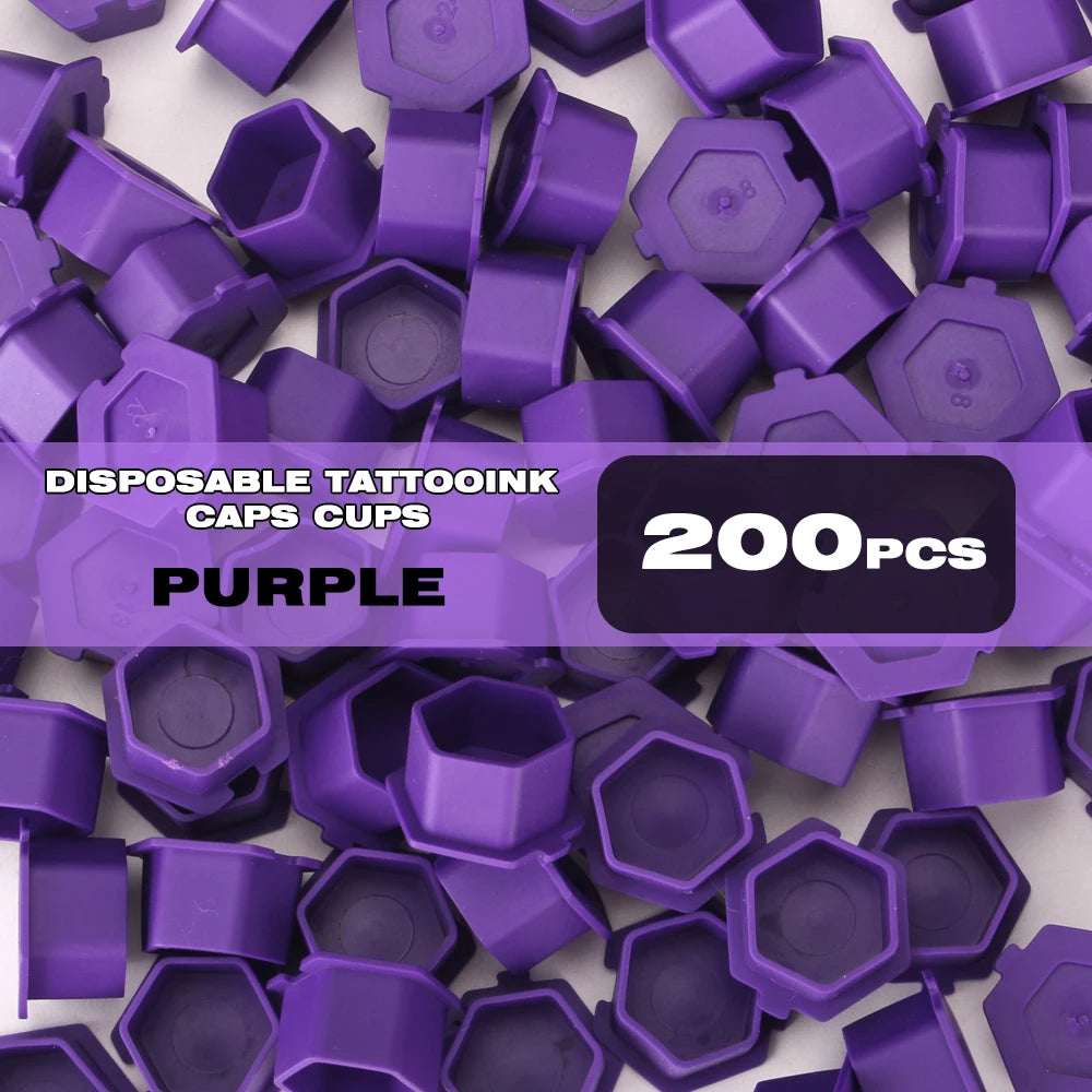200Pcs Disposable Tattoo Silicone Ink Cup Permanent Makeup Pigment Holder Container Cap Tattoo Ink Accessories for Tattoo Artist Qme 200pcs Purple