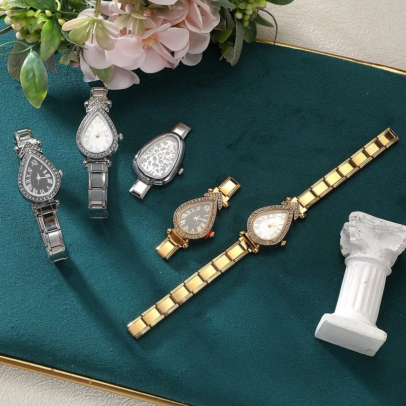 Women's Men's High Quality Stainless Steel Retro Golden Water Drop Shape Chic Design Watch Bracelet Bangle for Birthday DIY Gift Qme