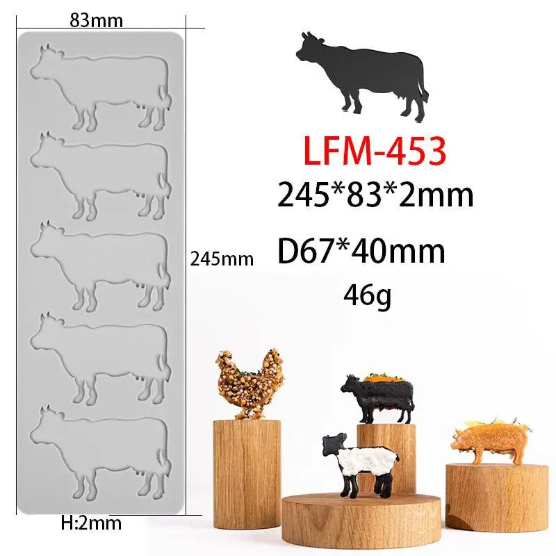 Animal Theme Silicone Mold Pad Pig Cow Sheep Chicken Fondant Dessert Qme A2
