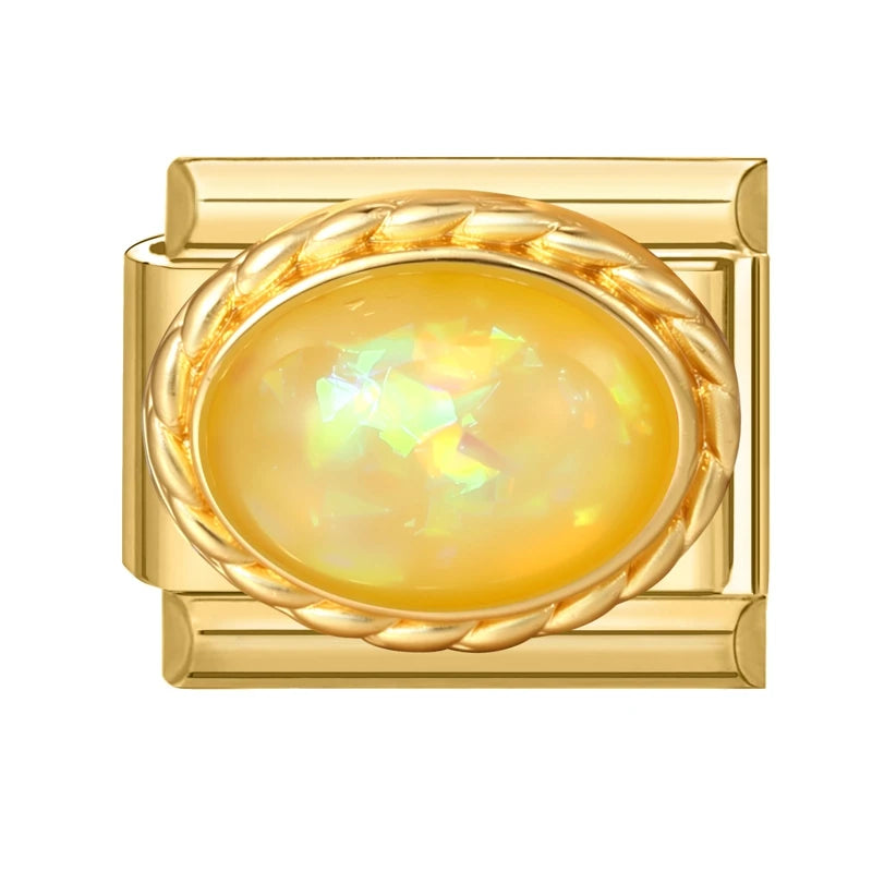 Gold Color Premium Colorful Oval Gems Italian Charm Link Fit 9mm Stainless Steel Bracelet Women Men DIY Making Gifts Wholesale Qme Style 7