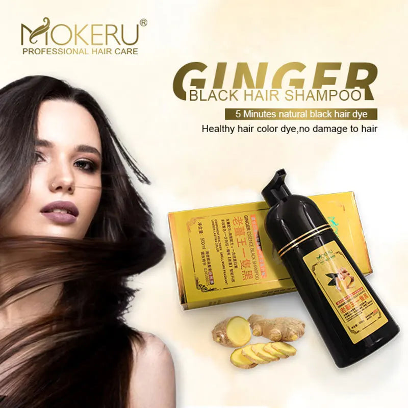 MOKERU Fast Black Color Dye Organic Ginger Hair Black Dye Shampoo for Women Anti Gray Hair 5 Mins Permanent Dye Black Qme