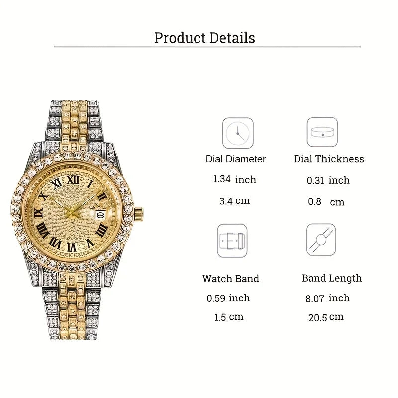 Mens Hip Hop Watch VintagInspired Retro Quartz Timepiece with Oversized Rhinestone Dial and Durable Stainless Steel Band for Men Qme