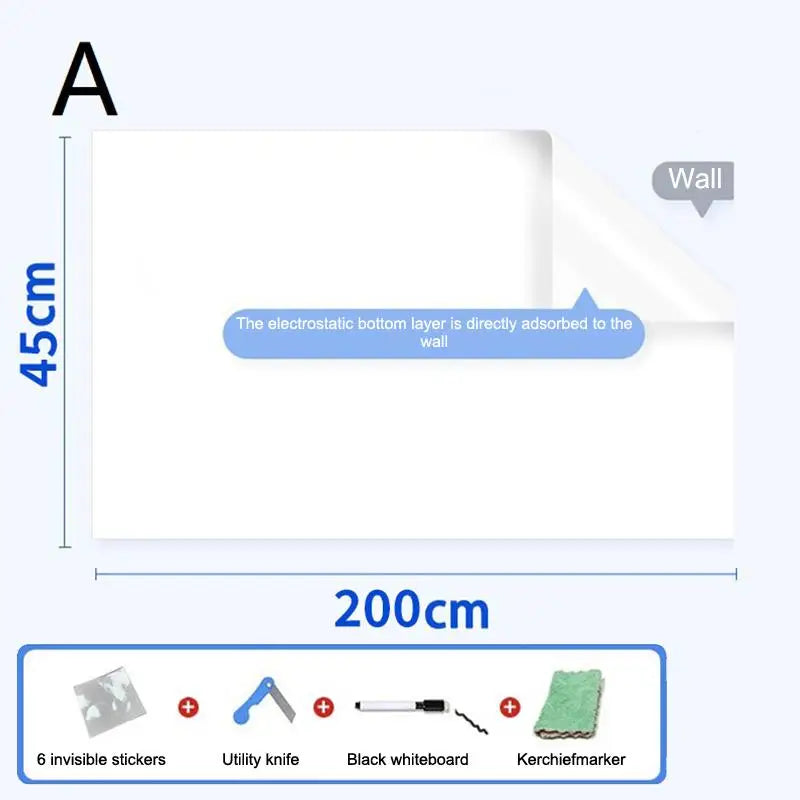 Electrostatic Whiteboard Wall Decal 45x60CM Static Cling Reusable Qme A