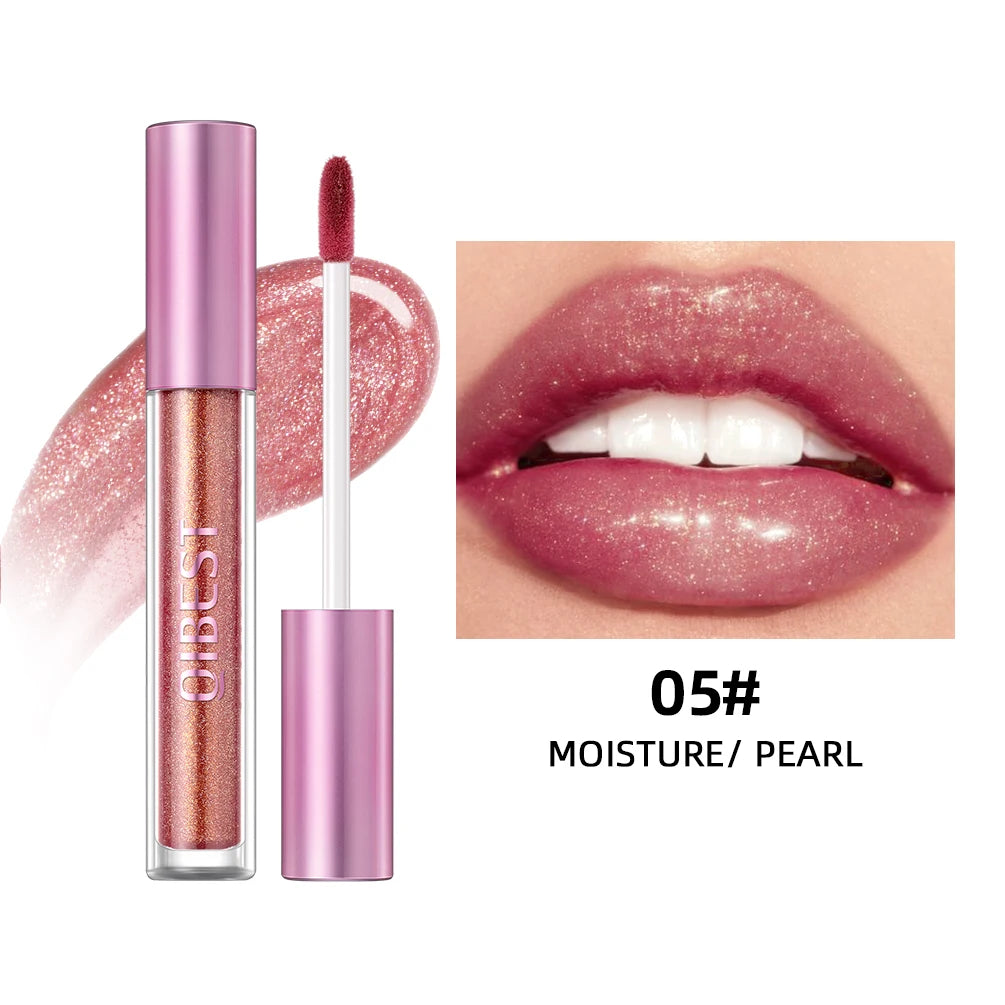 QIBEST Glitter Pearlescent Lipgloss Moisturizing Lasting Non-Stick Cup Shimmer Shiny Liquid Lipsticks Black Purple Lip Tint Qme 05 Pearl