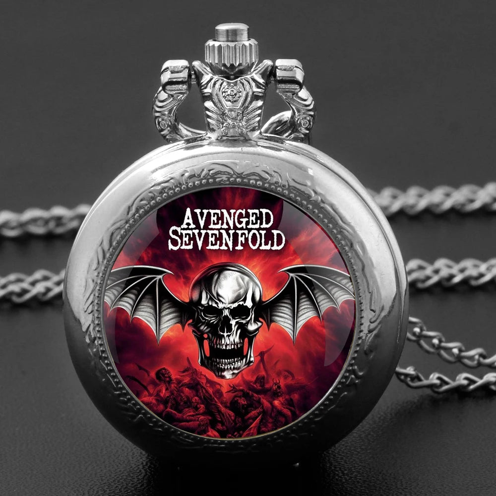 Avenged Sevenfold Design Glass Dome Quartz Pocket Watch Necklace Men Women Unique Jewelry Pendant Birthday Accessories Gift Qme